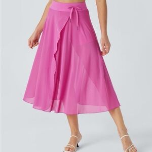 HALARA High Waisted Drawstring Contrast Mesh 2-in-1 Side Pocket Flowy skirt